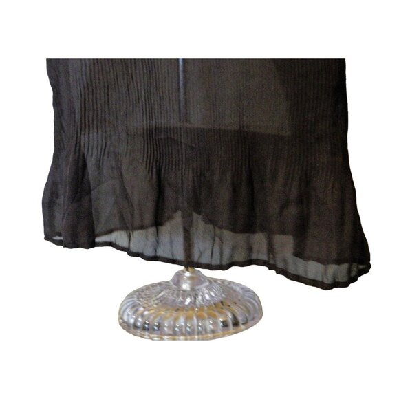 Christopher & Banks Ruffled Top L Dark Brown Sheer Pleated Sleeveless - Picture 7 of 10